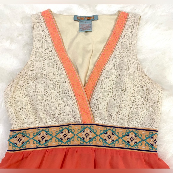 Flying Tomato Womens S Coral Crocheted Lace Chiffon Maxi Dress Boho Coastal - Picture 4 of 16